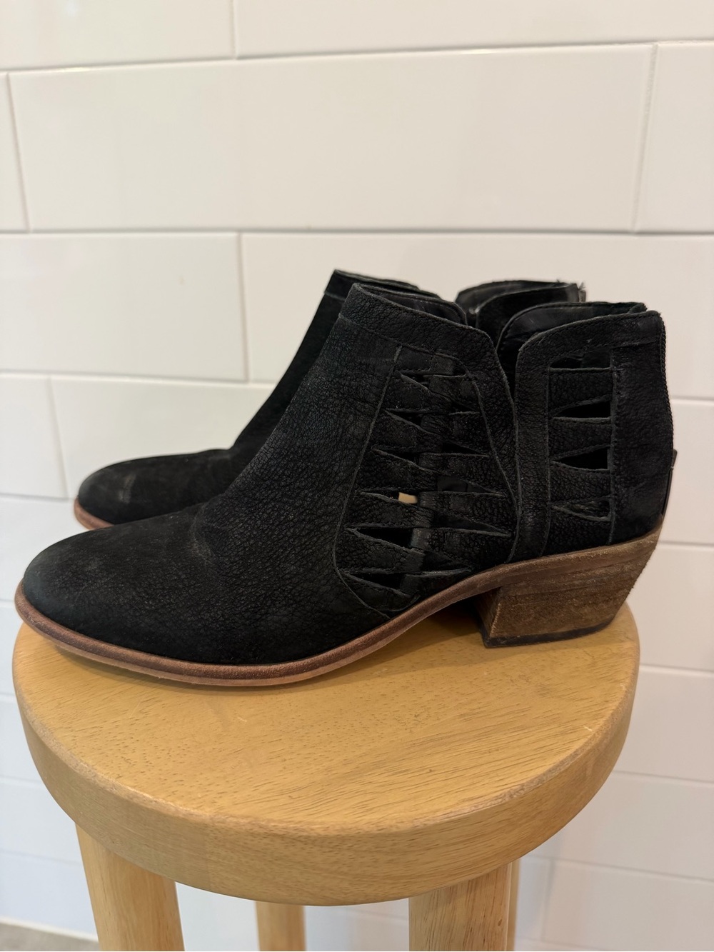Vince Camuto Peera Black Suede Cutout Ankle Booties